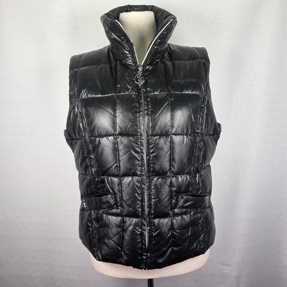 Baby Phat Shiny Black Puffer Vest Women's XL Jacket 90s Y2K Mob Wife Hip Hop